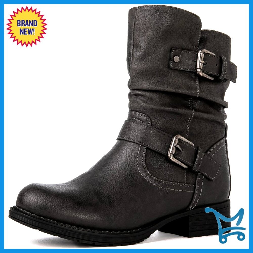 Fur Ankle Boots With Buckles, Side Zipper, 1-Inch Heel, Non-Slip Sole